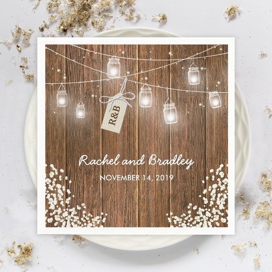 Mason Jar Lichten Rustieke Baby's Breath Bruiloft Servetten
