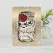 Mason Jar Lichtjes & Rode Roos Bruidsdouche Kaart (Staand voorkant)