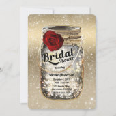 Mason Jar Lichtjes & Rode Roos Bruidsdouche Kaart (Voorkant)