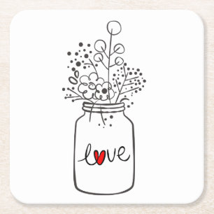 Mason Jar Liefde Rustieke Landelijke Bruiloft Zwar Kartonnen Onderzetters
