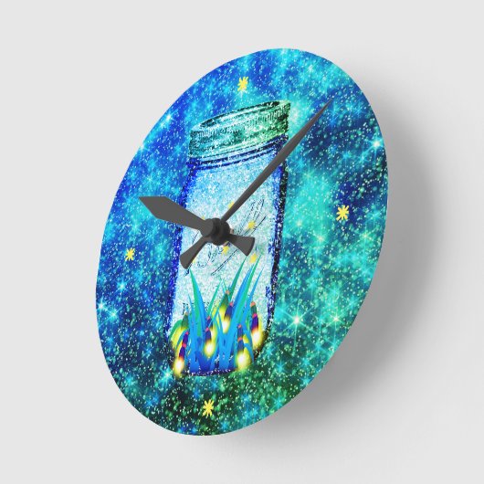 Mason jar lightning bug glanzend firefly ronde klok (Hoek)