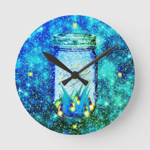 Mason jar lightning bug glanzend firefly ronde klok