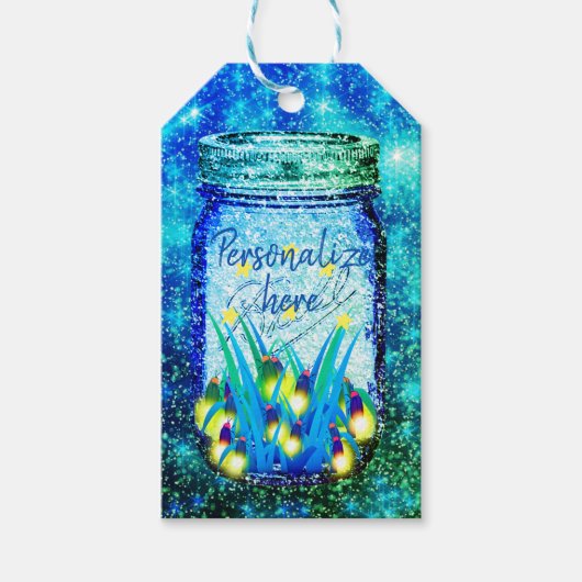 Mason jar lightning bug glanzend firefnet cadeaulabel (Voorkant)