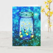 Mason jar lightning bug glanzend firefnet kaart (Gele Bloem)