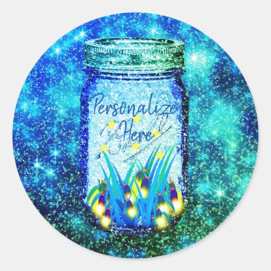 Mason jar lightning bug glanzend firefnet ronde sticker (Voorkant)