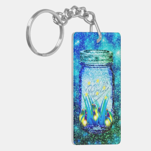 Mason jar lightning bug glanzend firefnet sleutelhanger (Voorkant Links)