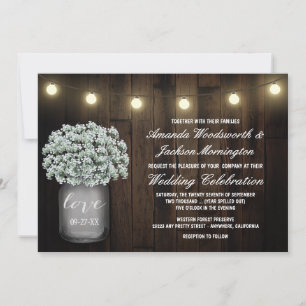 Mason Jar Lights Babys Breath Bruiloft Uitnodiging