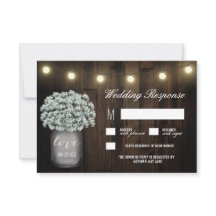 Mason Jar Lights Babys Breath Wedding RSVP Kaarten