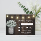 Mason Jar Lights Babys Breath Wedding RSVP Kaarten (Staand voorkant)