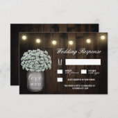 Mason Jar Lights Babys Breath Wedding RSVP Kaarten (Voorkant / Achterkant)