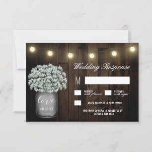 Mason Jar Lights Babys Breath Wedding RSVP Kaarten Kaartje