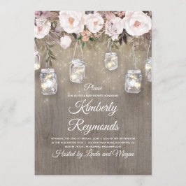 Mason Jar Lights Bloemen Rustiek Baby shower Kaart