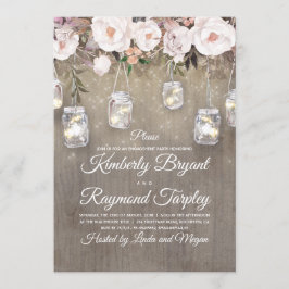 Mason Jar Lights Bloemen Rustiek Verlovingsfeest Kaart