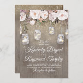Mason Jar Lights Bloemen Rustieke Bruiloft Kaart (Voorkant / Achterkant)