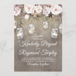 Mason Jar Lights Bloemen Rustieke Bruiloft Kaart