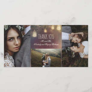 Mason Jar Lights Branches Rustic Wedding Bedankkaart