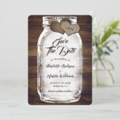 Mason Jar Lights Burlap Hearts Barn Wood Wedding Save The Date (Staand voorkant)