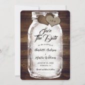 Mason Jar Lights Burlap Hearts Barn Wood Wedding Save The Date (Voorkant)