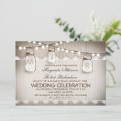 Mason Jar Lights - Burlap Lace Rustieke bruiloft Kaart (Staand voorkant)