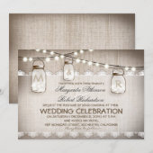 Mason Jar Lights - Burlap Lace Rustieke bruiloft Kaart (Voorkant / Achterkant)