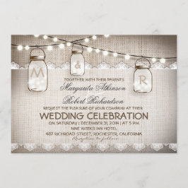 Mason Jar Lights - Burlap Lace Rustieke bruiloft Kaart