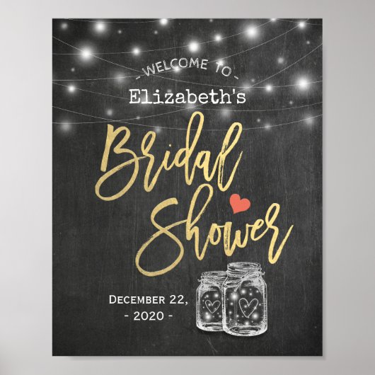 Mason Jar Lights Chalkboard Vrijgezellenfeest Welk Poster (Voorkant)