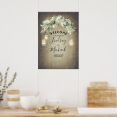 Mason Jar Lights en Greenery Wedding Welcome Sign Poster (Keuken)