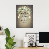 Mason Jar Lights en Greenery Wedding Welcome Sign Poster (Thuiskantoor)