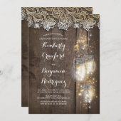 Mason Jar Lights en Lace Rustic Engagement Party Kaart (Voorkant / Achterkant)