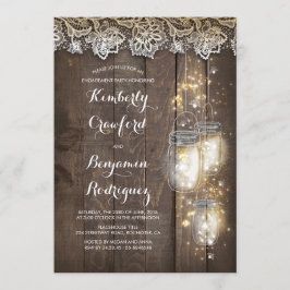 Mason Jar Lights en Lace Rustic Engagement Party Kaart