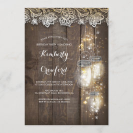Mason Jar Lights en Lace Rustic verjaardagsfeestje Kaart