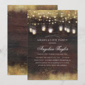 Mason Jar Lights en Rustic Wood Graduation Party Kaart (Voorkant / Achterkant)