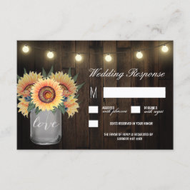 Mason Jar Lights en Zonnebloem Bruiloft RSVP Kaart