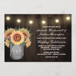 Mason Jar Lights en Zonnebloem Bruiloft Uitnodigin Kaart