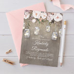 Mason Jar Lights Floral Rustic Vrijgezellenfeest Kaart<br><div class="desc">Mason jar lights en romantic floral rustic design bridal doucheuitnodigingen</div>