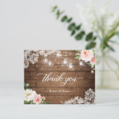 Mason Jar Lights Floral Rustic Wedding Bedankt Briefkaart (Staand voorkant)