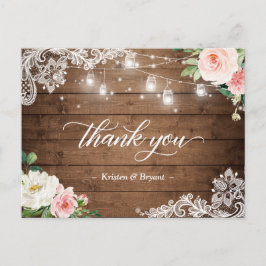Mason Jar Lights Floral Rustic Wedding Bedankt Briefkaart