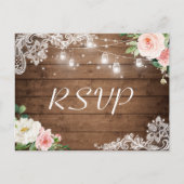 Mason Jar Lights Lace Floral Rustic Wedding RSVP Uitnodiging Briefkaart (Voorkant)