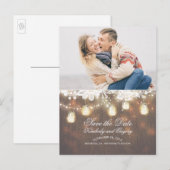 Mason Jar Lights Lace Rustieke foto Save the Date Aankondigingskaart (Voorkant / Achterkant)