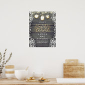 Mason Jar Lights Lace Wood Weddenschap Welkomsttek Poster (Keuken)