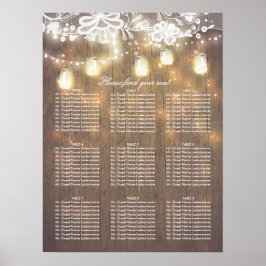 Mason Jar Lights Lace Wood Wedding Seding Chart Poster
