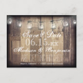 Mason Jar Lights Rusti Wood Save the Date Briefkaa Aankondigingskaart (Voorkant)
