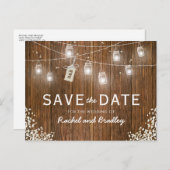 Mason Jar Lights Rustic Babys Breath Save the Date Aankondigingskaart (Voorkant / Achterkant)