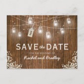 Mason Jar Lights Rustic Babys Breath Save the Date Aankondigingskaart (Voorkant)