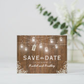 Mason Jar Lights Rustic Babys Breath Save the Date Aankondigingskaart (Staand voorkant)
