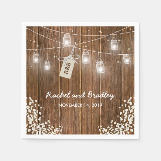 Mason Jar Lights Rustic Babys Breath Wedding Servetten (Voorkant)