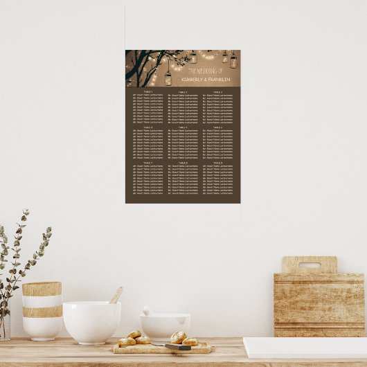 Mason Jar Lights Rustic Wedding Seating Chart Poster (Keuken)