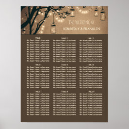 Mason Jar Lights Rustic Wedding Seating Chart Poster
