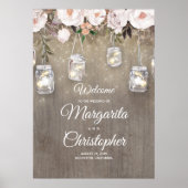 Mason Jar Lights Rustic Wedding Welcome Sign Poster (Voorkant)
