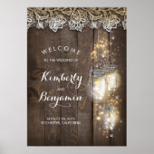 Mason Jar Lights Rustic Wedding Welcome Sign Poster (Voorkant)